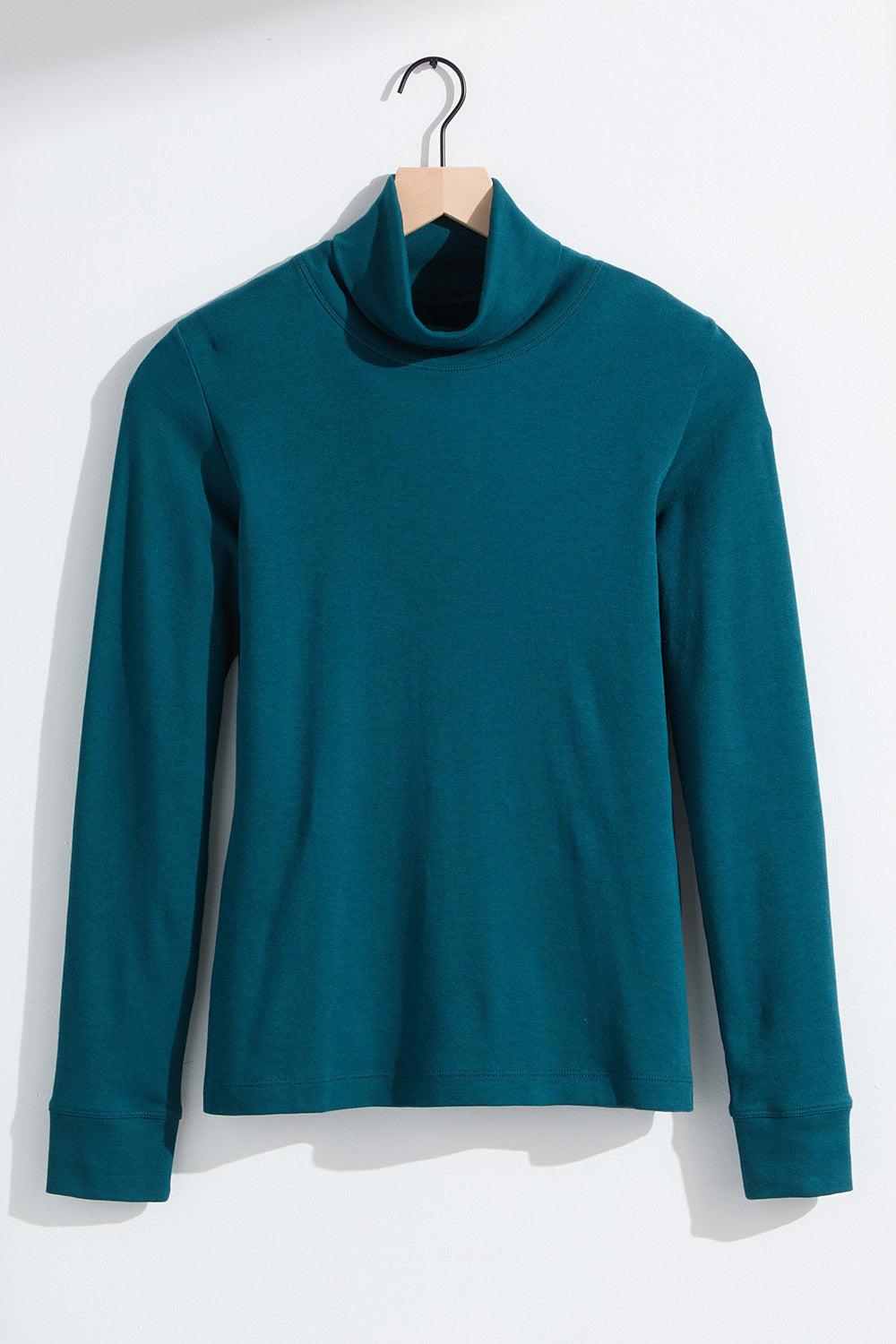 womens 100% organic knit turtleneck -deep teal green - fair indigo fair trade ethically made