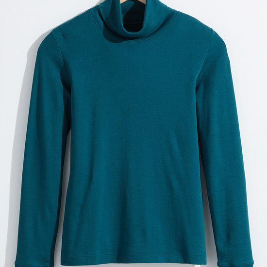 womens 100% organic knit turtleneck -deep teal green - fair indigo fair trade ethically made