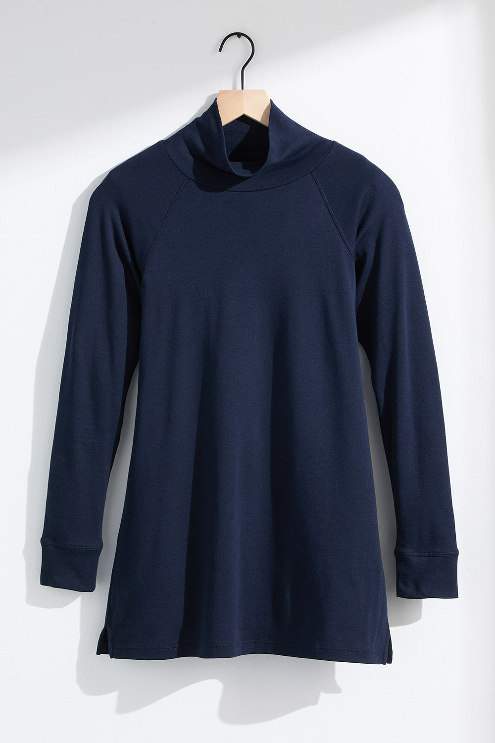 womens 100% organic cotton luxe mock neck tunic - dark navy blue - fair indigo ethically made