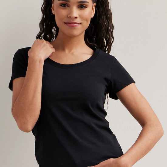 womens organic cotton scoop neck tee - black - fair indigo fair trade ethically made
