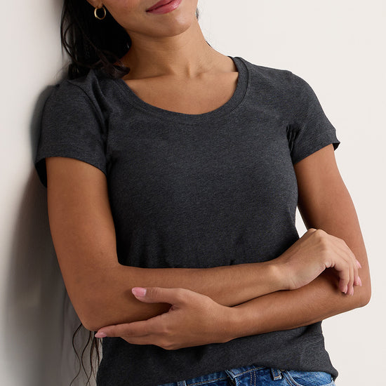 womens organic scoop neck t-shirt - dark charcoal heather grey - fair indigo fair trade ethically made