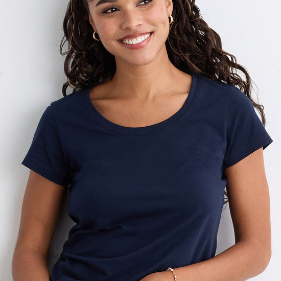 womens organic cotton scoop neck tee - dark navy blue - fair indigo fair trade ethically made