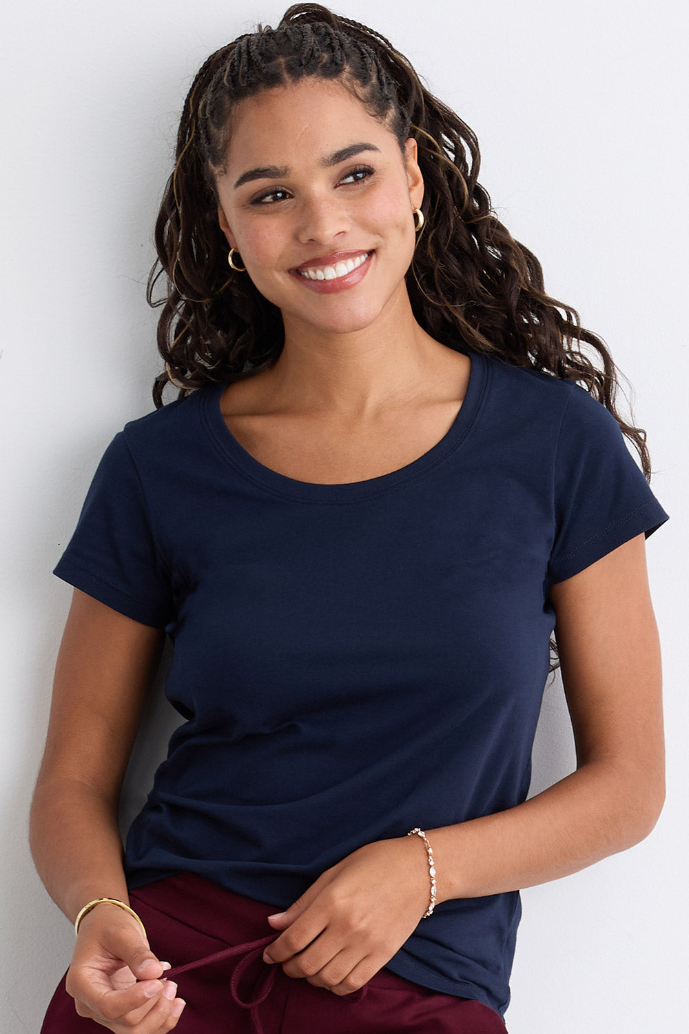 womens organic cotton scoop neck tee - dark navy blue - fair indigo fair trade ethically made