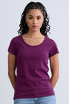 womens organic cotton scoop neck tee - plum purple - fair indigo fair trade ethically made