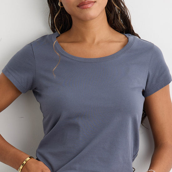 womens organic cotton scoop neck tee - slate blue grey - fair indigo fair trade ethically made