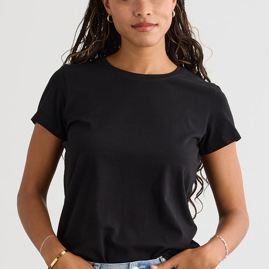 womens organic pima cotton relaxed crew neck t-shirt - black - fair indigo fair trade ethically made