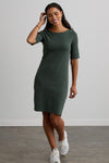 womens organic half sleeve boat neck dress- balsam green - fair trade ethically made