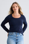 womens organic cotton long sleeve scoop neck tee - dark navy blue - fair indigo fair trade ethically made