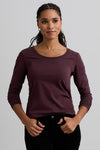 womens organic long sleeve scoop neck tee - raisin purple - fair indigo fair trade ethically made