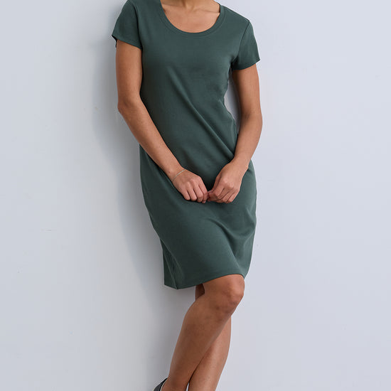 womens 100% organic cotton t-shirt dress - balsam green - fair indigo fair trade ethically made