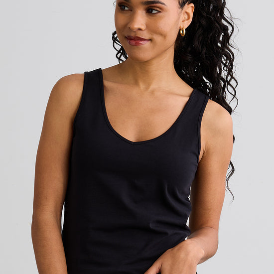 womens organic cotton scoop tank top- black - fair indigo fair trade ethically made
