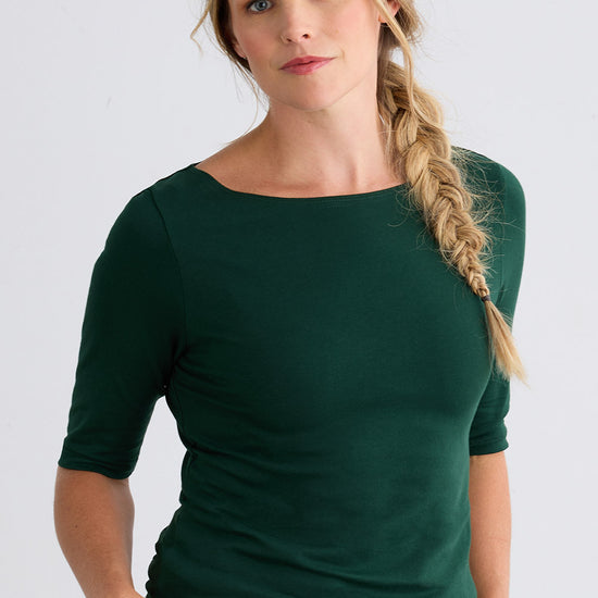 womens organic boat neck t-shirt- dark pine green - fair trade ethically made