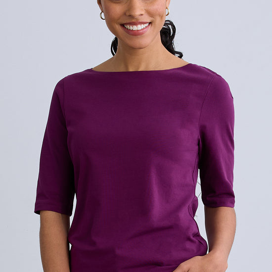 womens organic cotton boat neck t-shirt- plum purple - fair trade ethically made