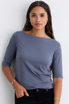 womens organic boat neck t-shirt - slate blue - fair indigo fair trade ethically made