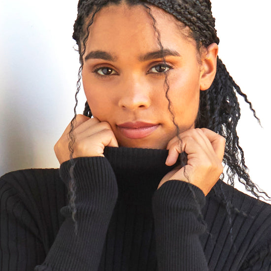 womens organic ribbed turtleneck sweater- black - fair trade ethically made