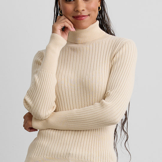 womens organic ribbed turtleneck sweater- undyed winter white - fair trade ethically made