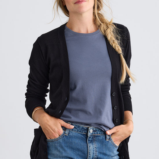 womens all-cotton organic boyfriend cardigan - black - fair trade ethically made