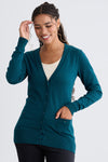 womens all-cotton organic boyfriend cardigan - deep teal green - fair trade ethically made
