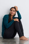 womens all-cotton organic boyfriend cardigan - deep teal green - fair trade ethically made