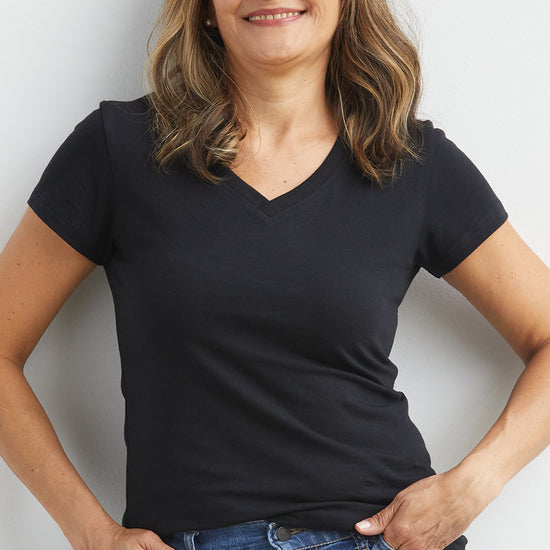 womens organic cotton v-neck tee - black - fair indigo fair trade ethically made