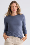 womens organic pima cotton long sleeve crew neck t-shirt - slate blue - ethically made fair trade clothing - fair indigo