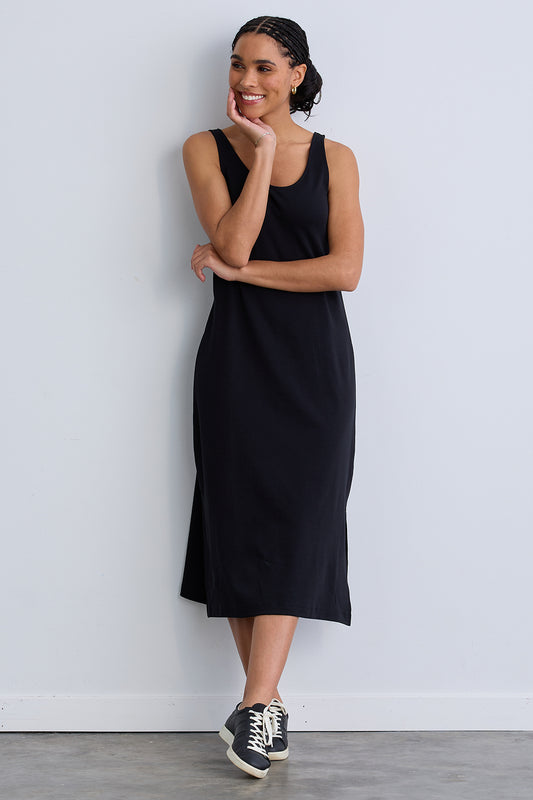 womens 100% organic cotton sleeveless tank dress - black - fair indigo fair trade ethically made