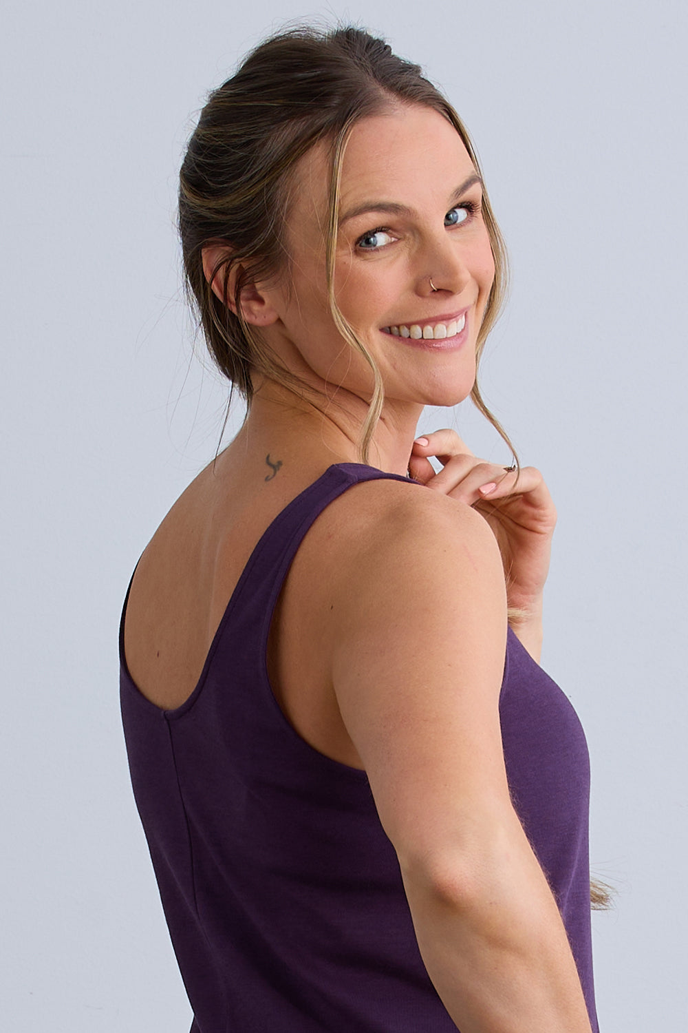 womens 100% organic cotton sleeveless tank dress - eggplant purple - fair indigo fair trade ethically made