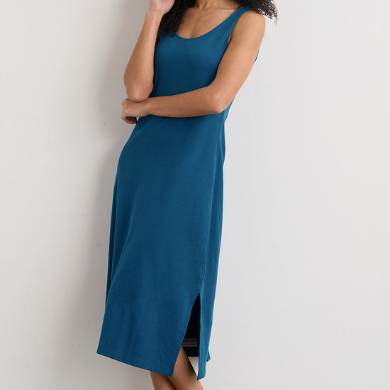 womens 100% organic cotton sleeveless tank dress - peacock blue - fair indigo fair trade ethically made
