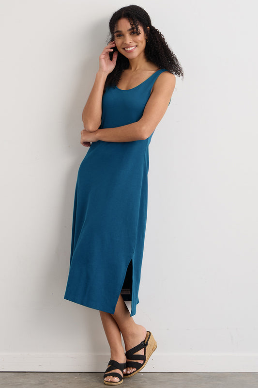 womens 100% organic cotton sleeveless tank dress - peacock blue - fair indigo fair trade ethically made