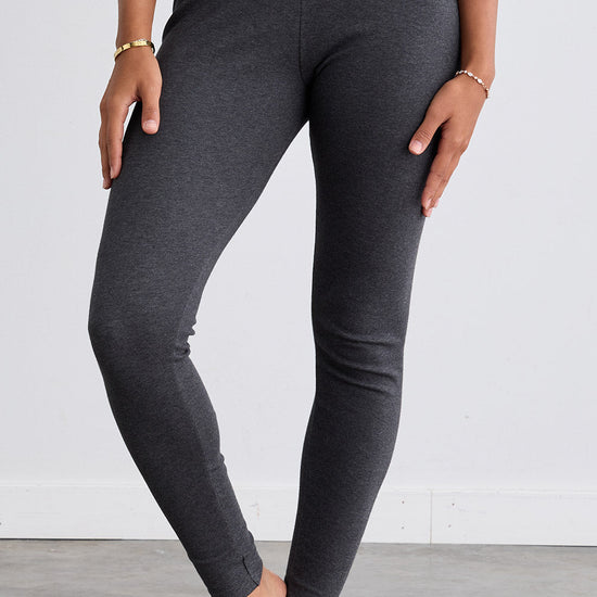 womens all cotton organic leggings- dark charcoal heather - fair trade ethically made