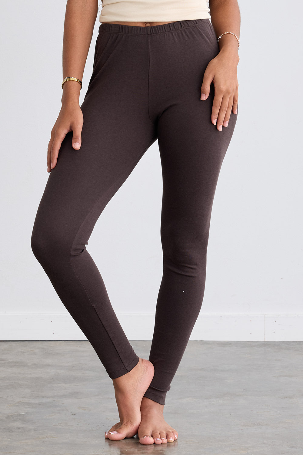 womens all cotton organic leggings- dark chocolate brown - fair trade ethically made
