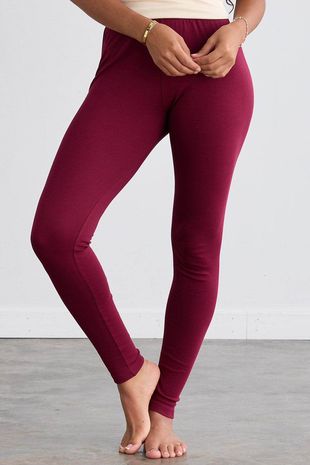 womens organic 100% cotton leggings - wine burgundy - fair indigo fair trade ethically made