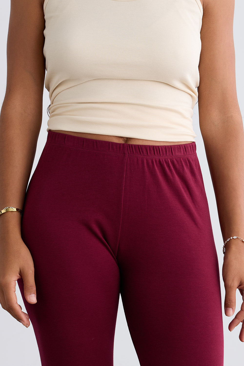 womens 100% organic cotton leggings - wine burgundy - fair indigo fair trade ethically made