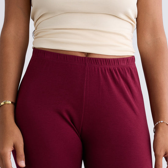 womens 100% organic cotton leggings - wine burgundy - fair indigo fair trade ethically made