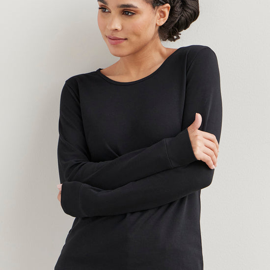 womens 100% organic cotton luxe long sleeve tee - black - fair indigo fair trade ethically made