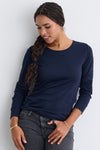 womens organic all-cotton interlock long sleeve tee - dark navy blue - fair indigo fair trade ethically made