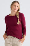 womens organic 100% cotton luxe long sleeve t-shirt - wine burgundy - fair indigo fair trade ethically made
