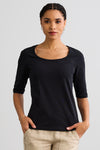 womens organic half sleeve scoop neck tee - black - fair indigo fair trade ethically made