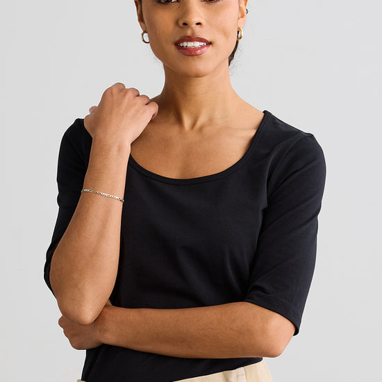 womens organic half sleeve scoop neck tee - black - fair indigo fair trade ethically made