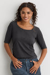 womens organic half sleeve scoop neck tee - dark charcoal heather grey - fair indigo fair trade ethically made