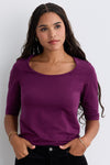 womens organic half sleeve scoop neck tee - plum purple - fair indigo fair trade ethically made