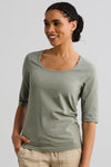 womens organic elbow sleeve scoop neck tee - sage green - fair indigo fair trade ethically made