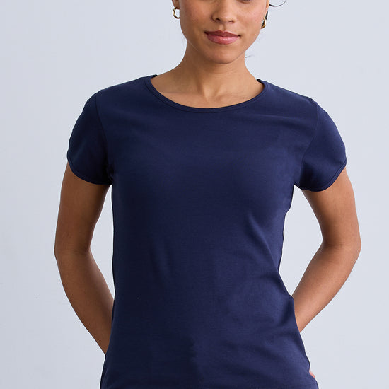 short sleeve organic 100% cotton jewel neck tee midnight navy blue - fair indigo ethically made fair trade