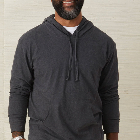 mens organic 100% cotton lightweight pullover hoodie dark charcoal heather grey - fair indigo - fair trade - ethically made