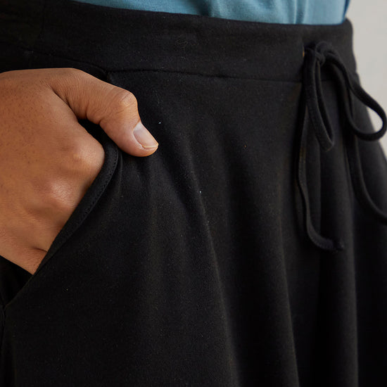 womens 100% organic coton midi skirt with pockets - black - fair trade ethically made