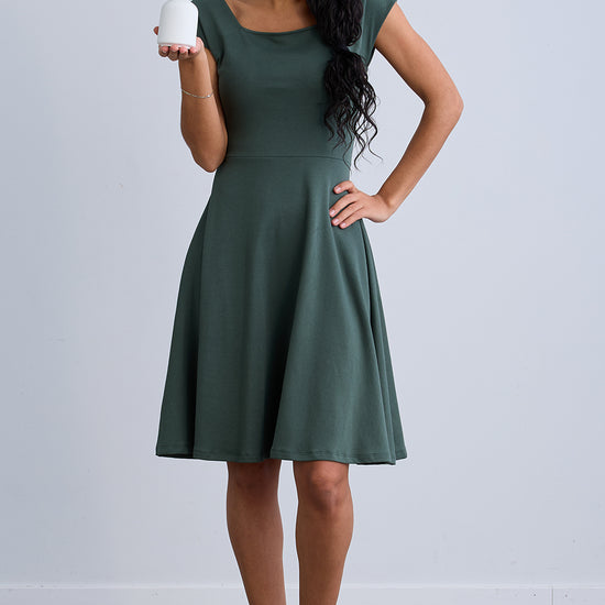 womens 100% organic cotton ballet neck dress - balsam green - fair indigo fair trade ethically made