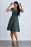 womens organic 100% cotton ballet neck dress - balsam green - fair indigo fair trade ethically made