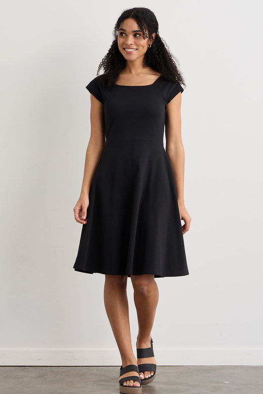 womens organic pima cotton ballet neck dress - black - fair indigo fair trade ethically made