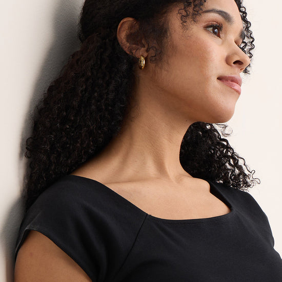 womens organic all cotton ballet neck dress - black- fair indigo fair trade ethically made