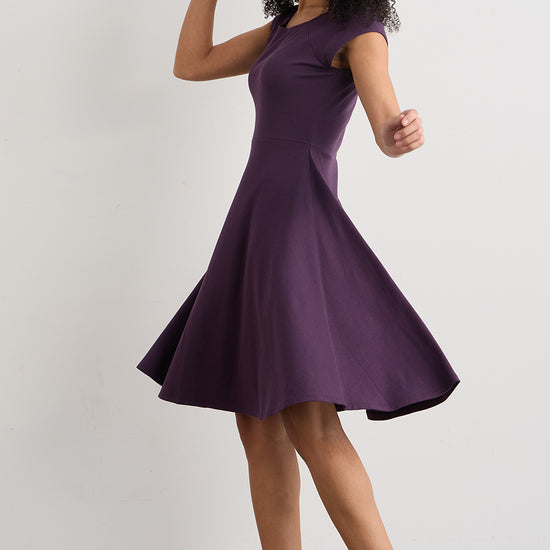 womens organic pima cotton ballet neck dress - eggplant purple - fair indigo fair trade ethically made